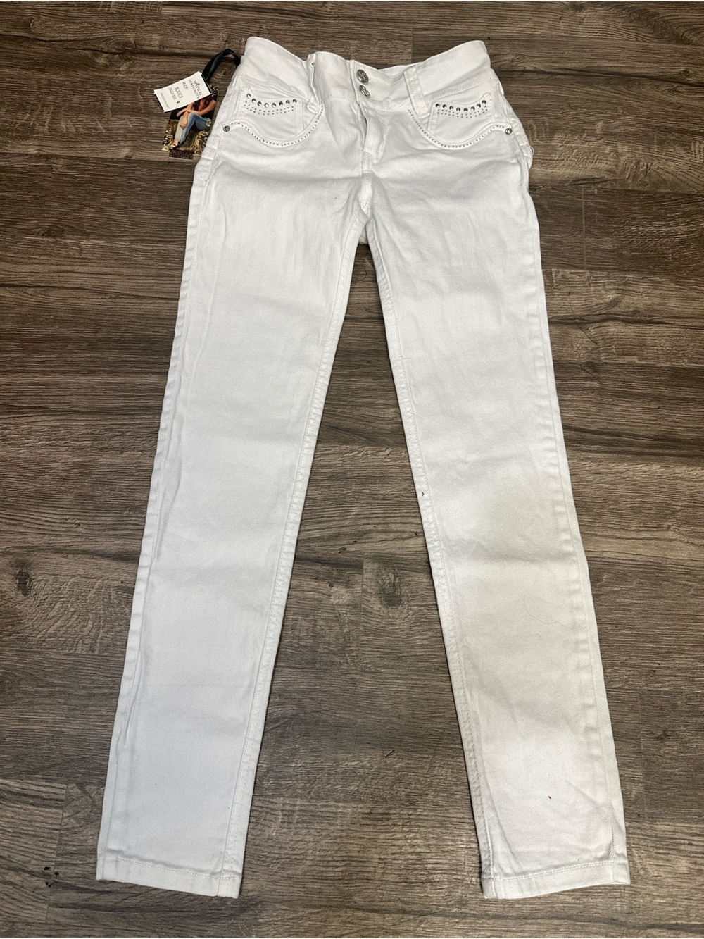 Virtual Sensuality VS Jeans White Colombian Stretch Rhinestone Jeans Size 4 - Picture 4 of 9